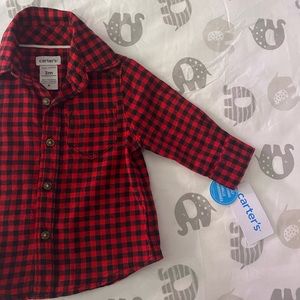 Carters red plaid dress style shirt 3M NEW WITH TAGS